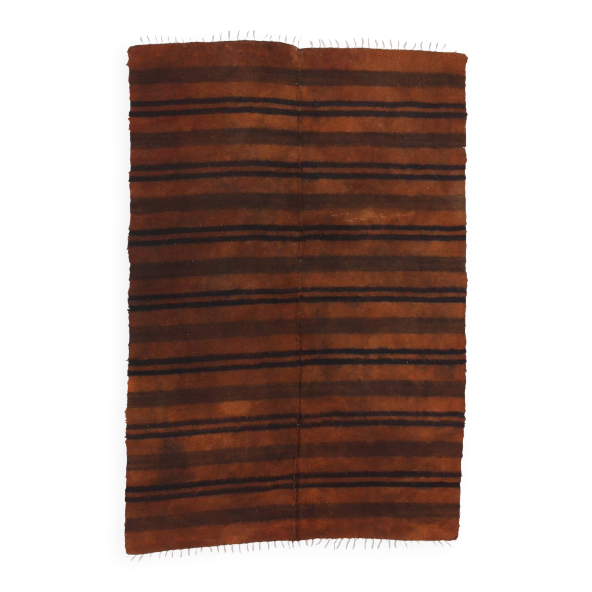 5x7 Striped Pattern Terracotta Vintage Kilim Rug, 146x220Cm