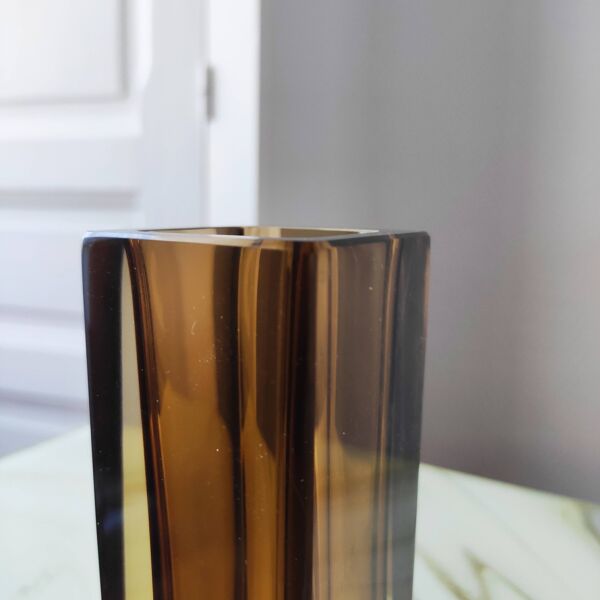 Vase soliflore ambré en verre de Murano Sommerso 1970