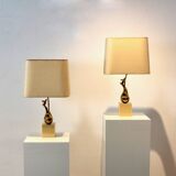 Pair of Exclusive Philippe-Jean Brass Art Sculpture Table Lamps, signed
