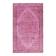 Vintage Handmade Turkish Wool Area Rug Overdyed in Pink for Contemporary Interiors