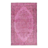Vintage Handmade Turkish Wool Area Rug Overdyed in Pink for Contemporary Interiors