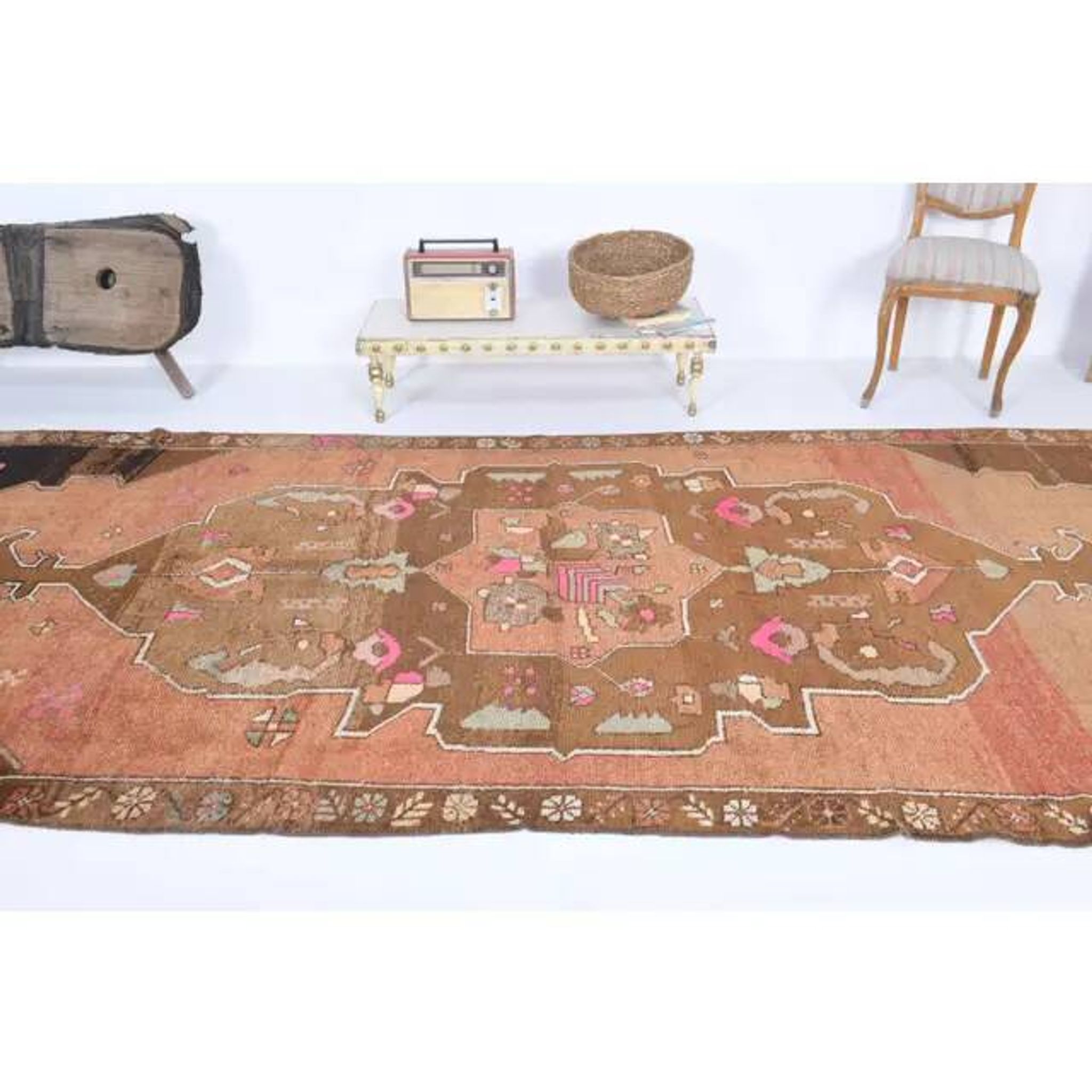 Vintage Turkish Hand-Knotted Wool Cotton Orange Runner 159x366