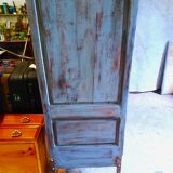 End 18th century wardrobe provençale all solid oak patinated blue by artisan cabinetmaker