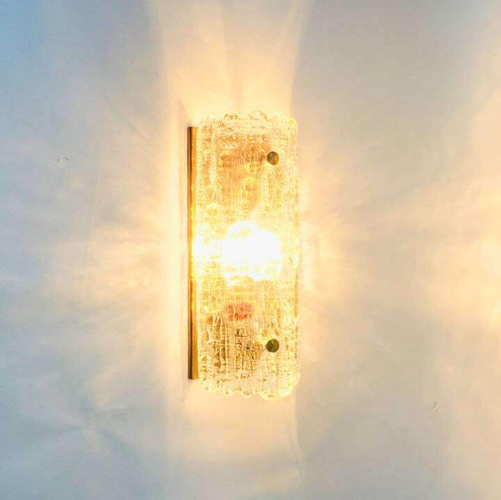 Scandinavian Glass & Brass Wall Lamp by Carl Fagerlund for Orrefors, 1960s