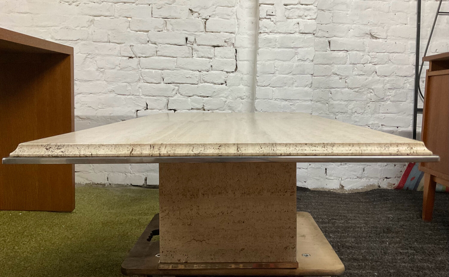 Fedam coffee table in travertine and brass from the 70s