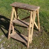 Antique folding 3-step wooden stepladder