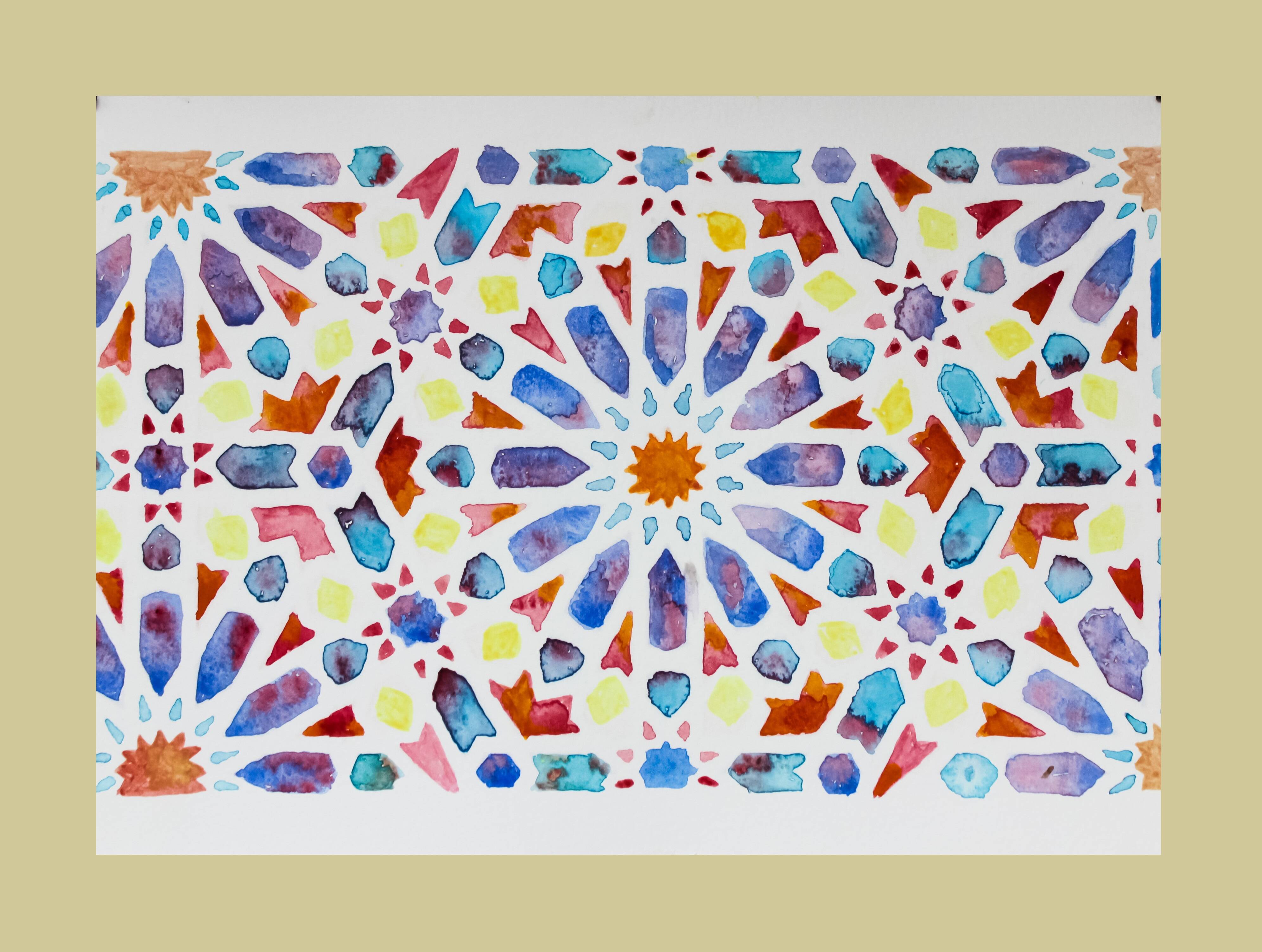 Original acuarela azulejo arabe. Arabic azulejo tile.