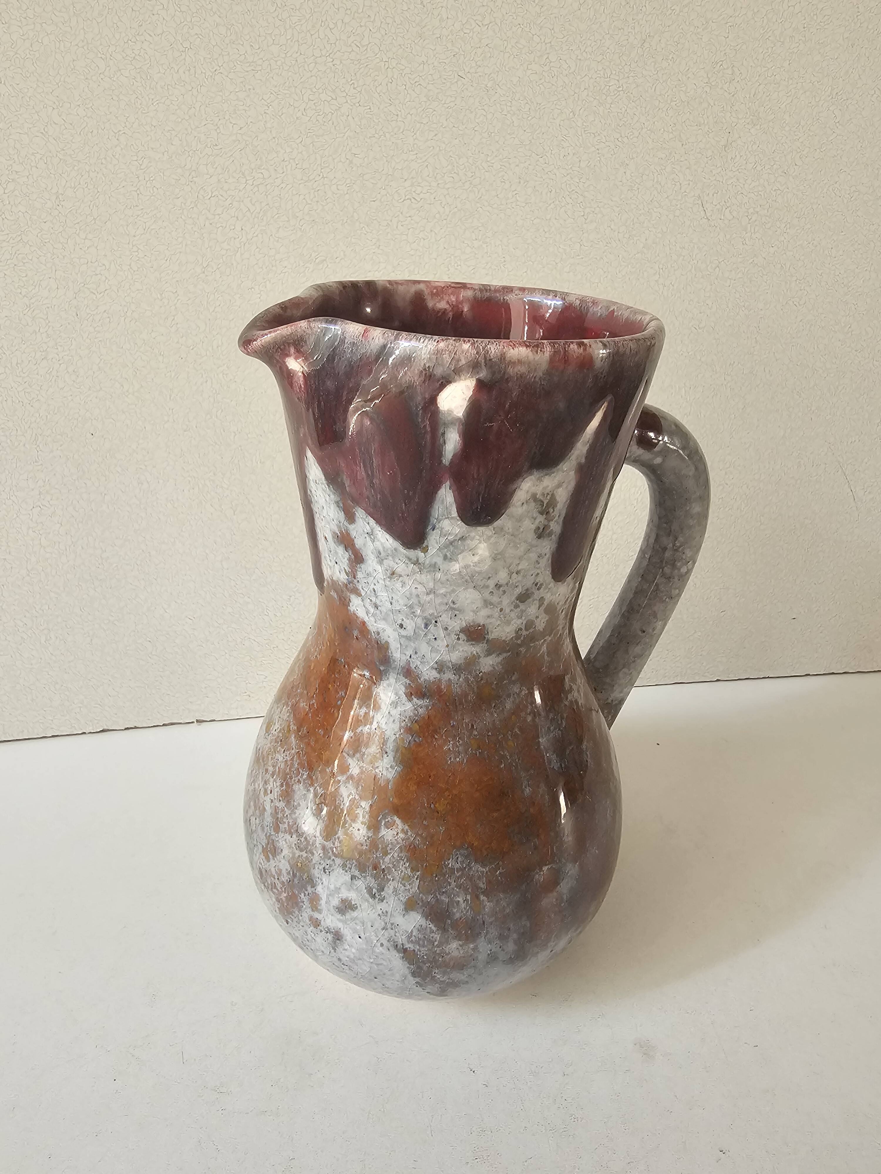 Glazed ceramic pitcher signed Morvan (Design by Gaston Gaubier)