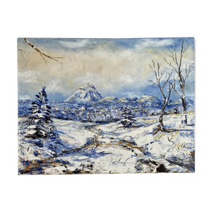 Tableau ancien, paysage d’hiver