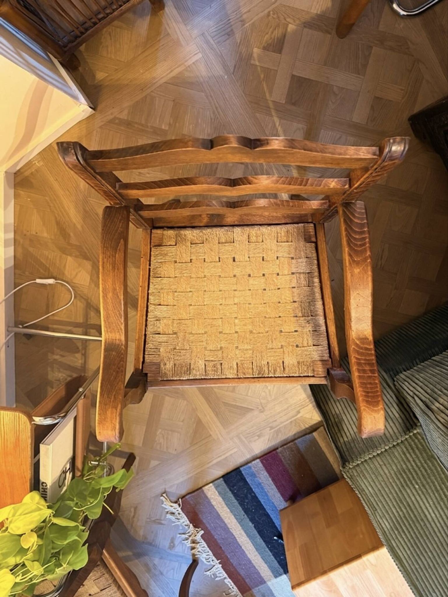 Pair of Provençal armchairs, wood and woven cord — mid-20th century