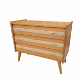 Commode vintage en chêne et cannage des années 60