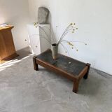 Table basse en chêne et ardoise 1950