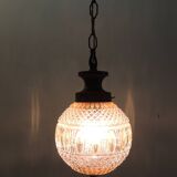 Vintage pendant light in molded glass and brass, glass ball hanging lamp