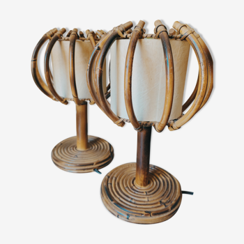 Rattan bedside lamps