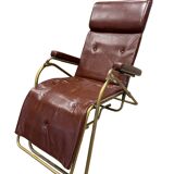 Reclining armchair in brown leather with tubular frame – Italy – 1960s/1970s