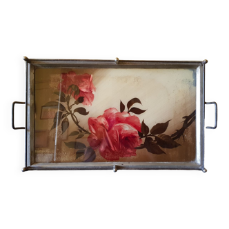 Art deco tray. rose decor. hand painted.