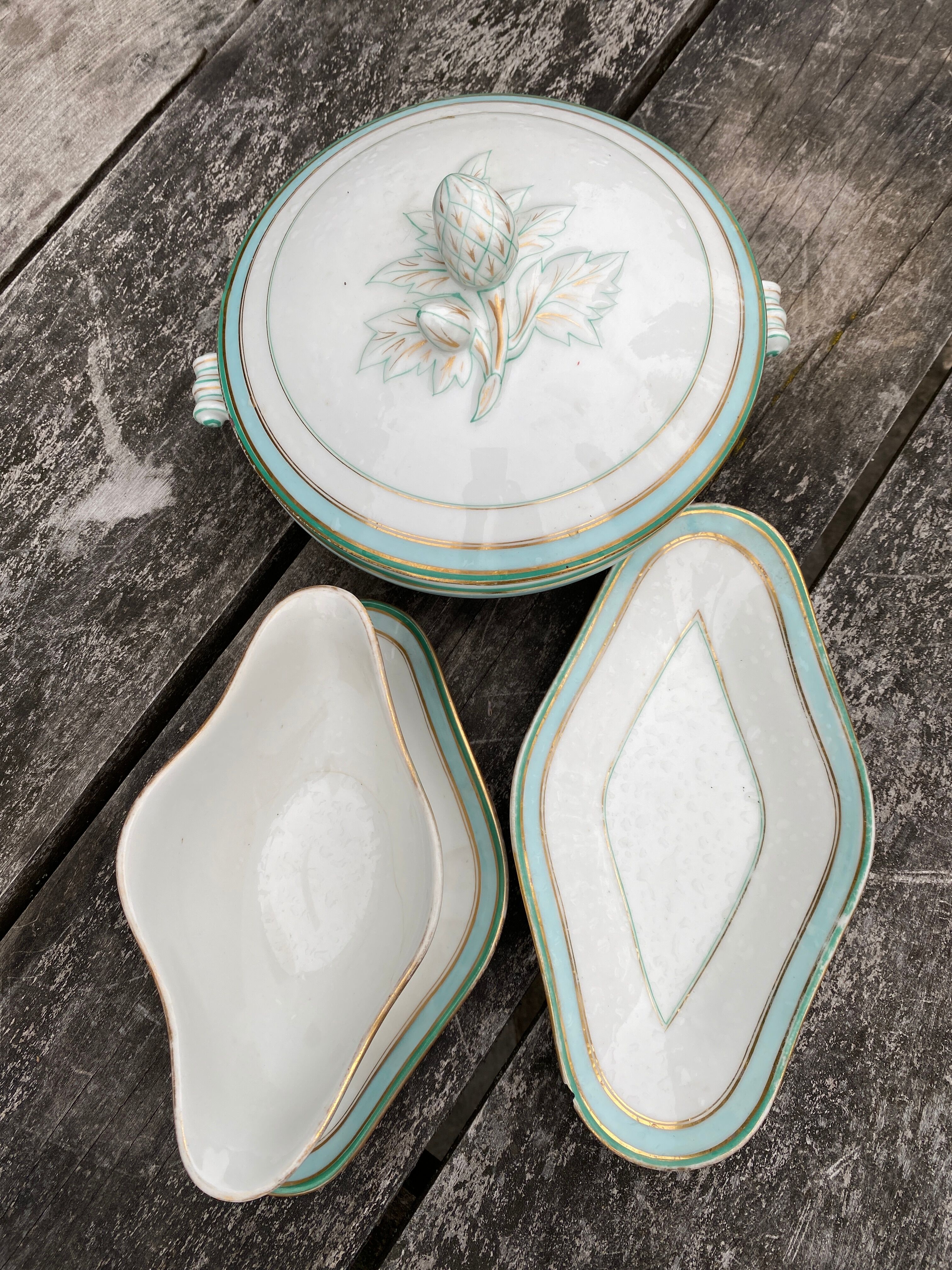 Sausage and porcelain ramekin