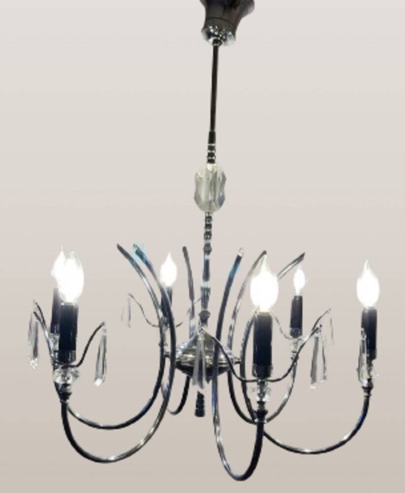 Mid-Century modernist chandelier in chrome and crystal by Gaetano Sciolari, 1970s
