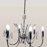 Mid-Century modernist chandelier in chrome and crystal by Gaetano Sciolari, 1970s