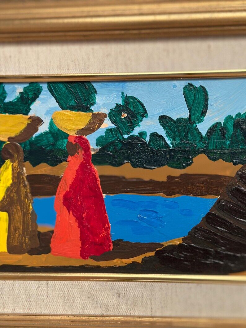 Original Swedish Oil on Panel – "Female Figures by a Stream", attributed to Lars Norrman – Signed – Vintage and Framed – 38 × 74 cm (15 × 29.1 inches)