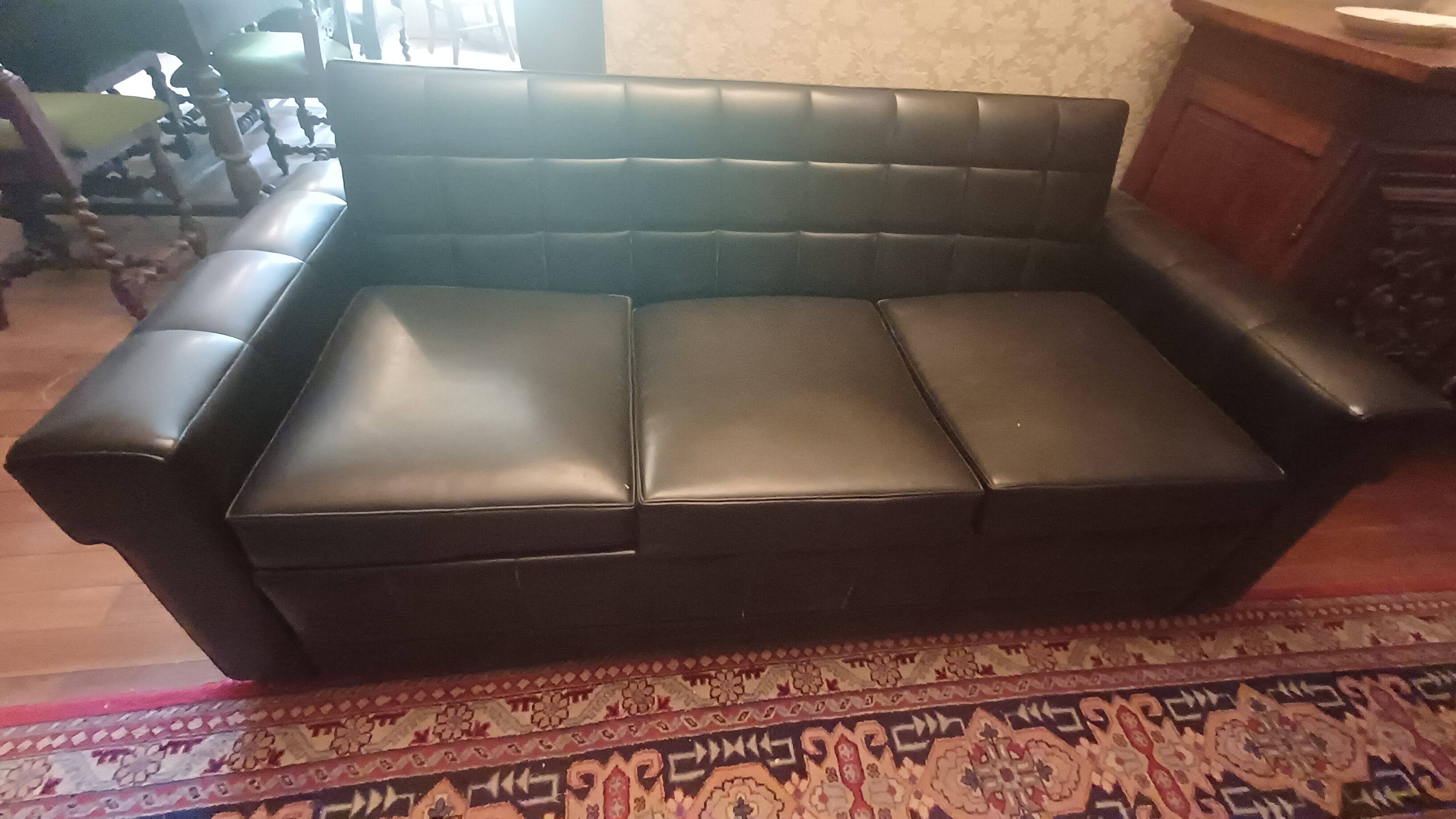 Canape vintage skai noir convertible