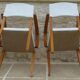 Chic 1950s bridge chairs in solid wood, white and beige, hand-stitched.