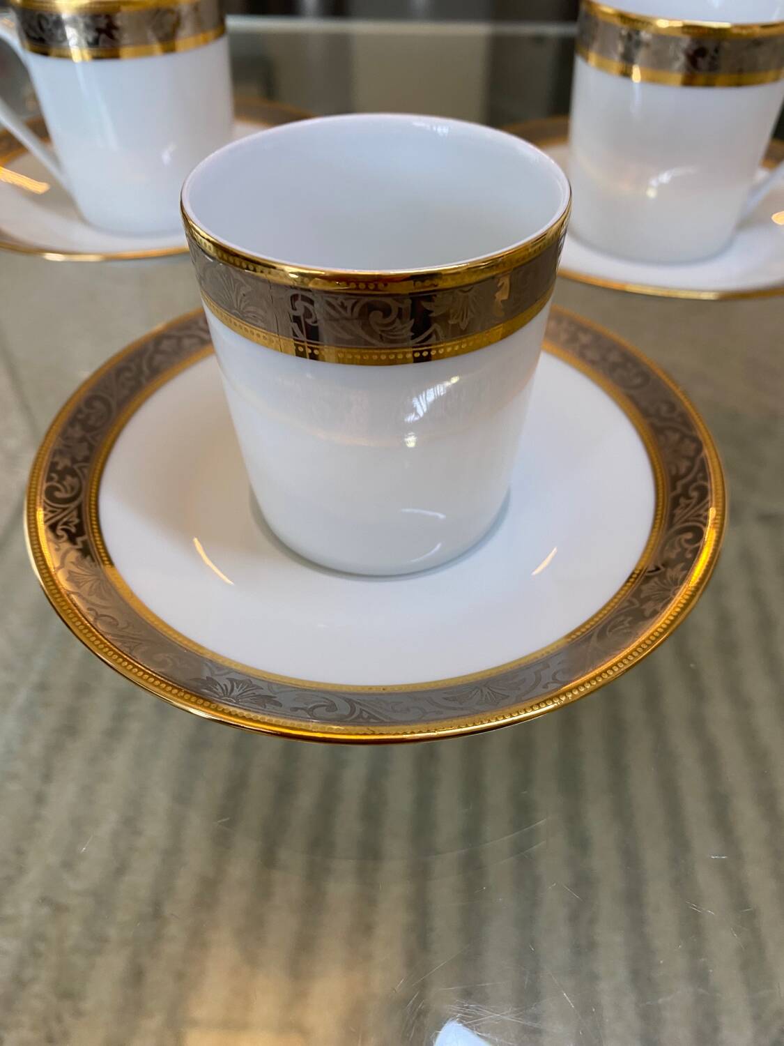 Trio of Limoges Sologne Porcelain Cups and Saucers