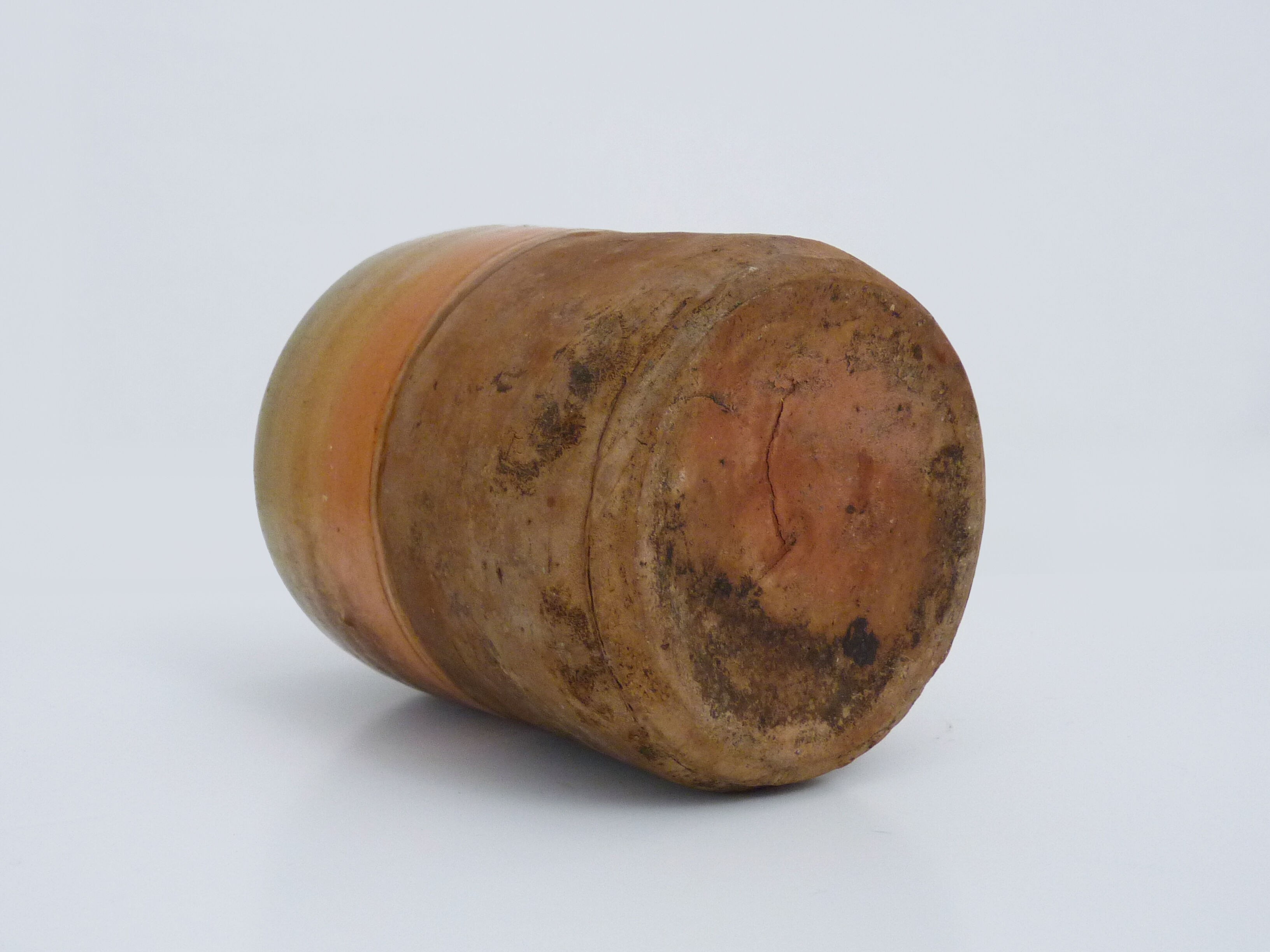 Grease pot in glazed yellow orange terracotta, year 50