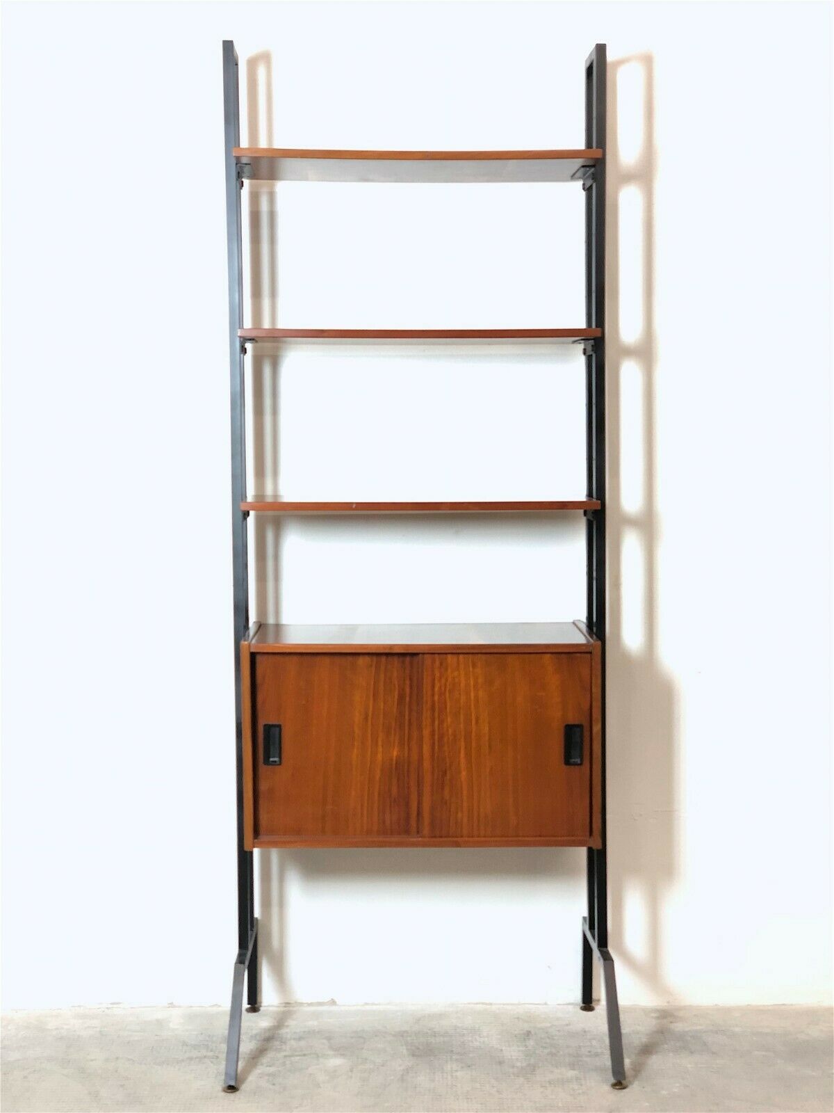 Modular storage cabinet and teak bookcase. Italy, 60s