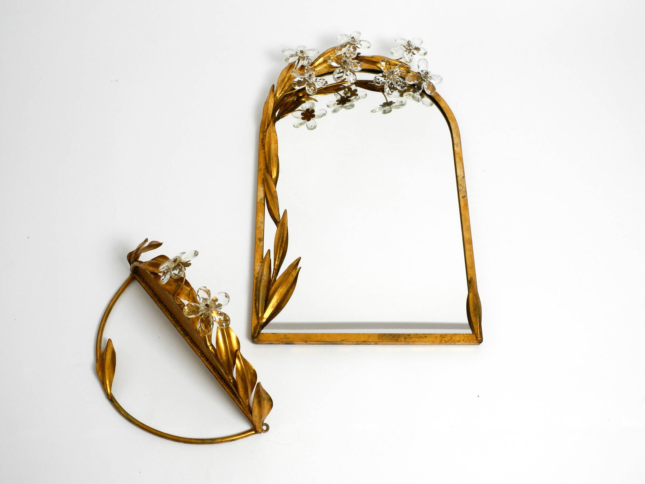Metall wall mirror and matching shelf gold plated plated by Banci Firenze