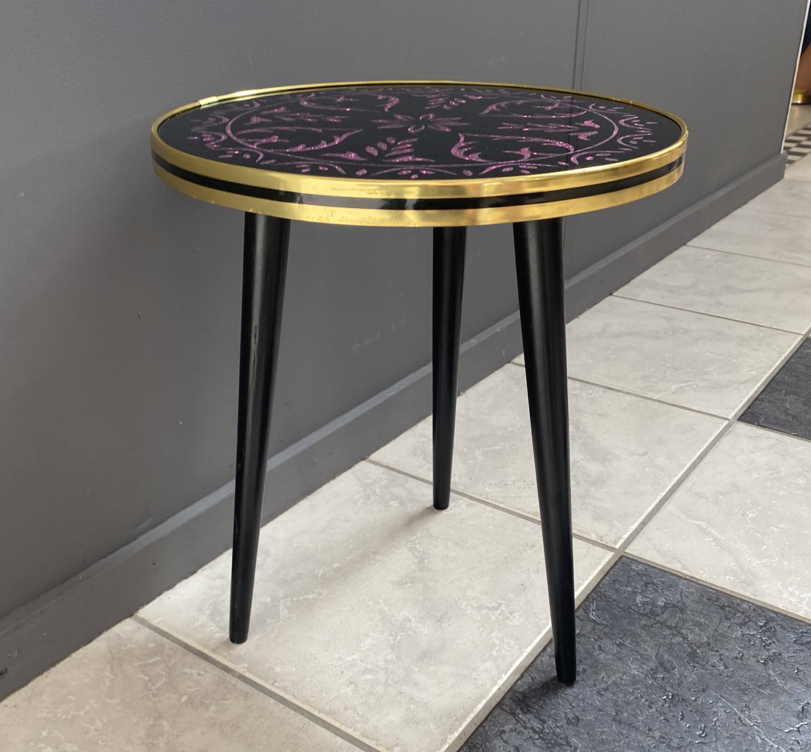 Petite table de plante en verre rond des années 1960