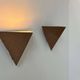 Pair of vintage geometric wall lights, patinated copper, France 1960