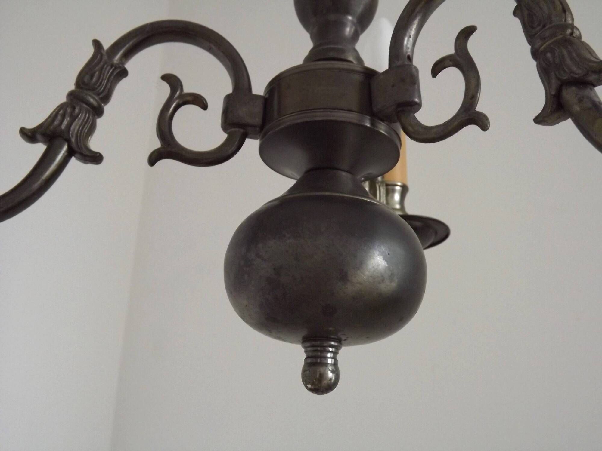 Italian Vintage Silver Brushed Metal 3 Light Flemish Style Chandelier