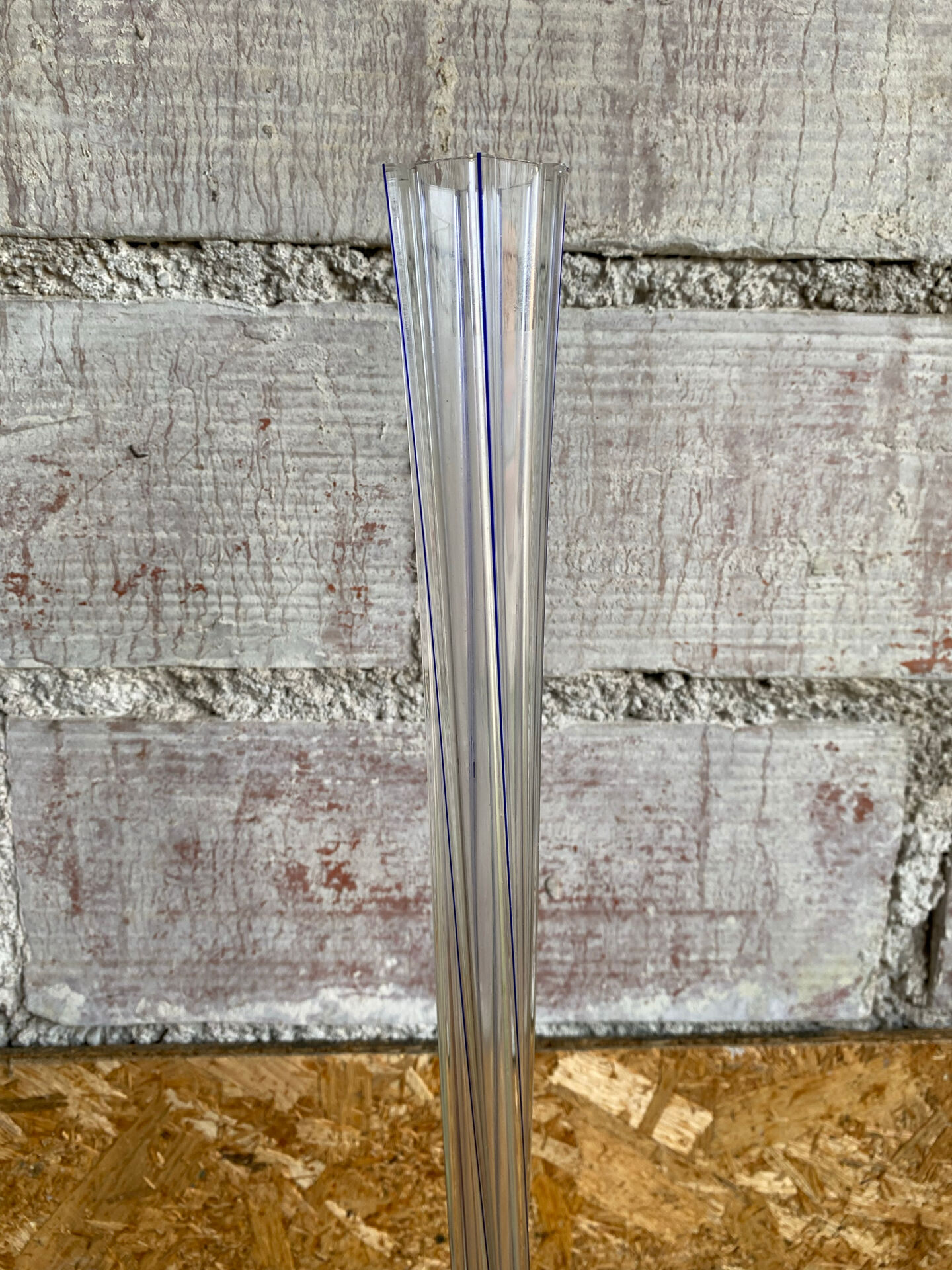Large Antique Glass Flower Vase + Vertical Blue Lines 80cm Vintage