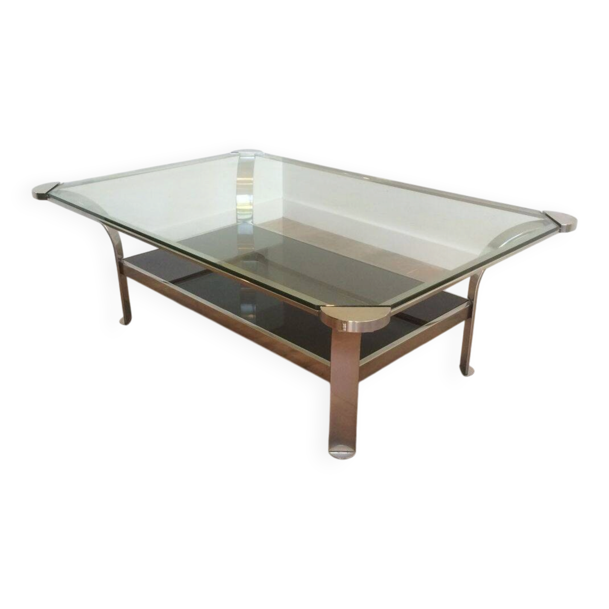 Table basse en chrome à double plateau en verre