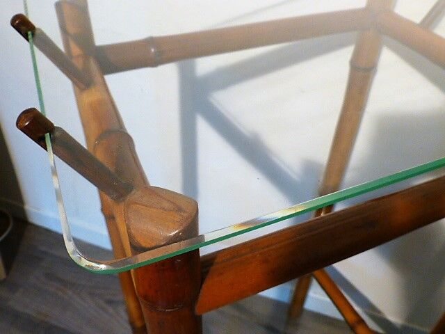 Bamboo console and glass tray 1970s