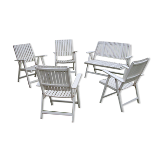 Lot de 4 fauteuils et un banc R.Gleizes Youpy