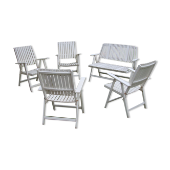 Set of 4 armchairs and a bench R.Gleizes Youpy