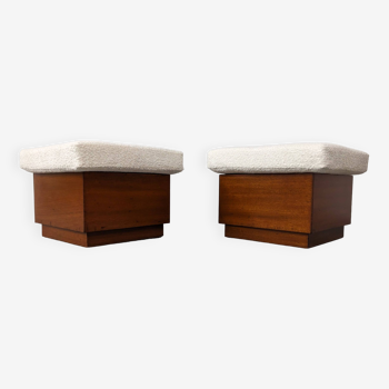 Paire de poufs ou tabourets bas danois en teck des années 50/60