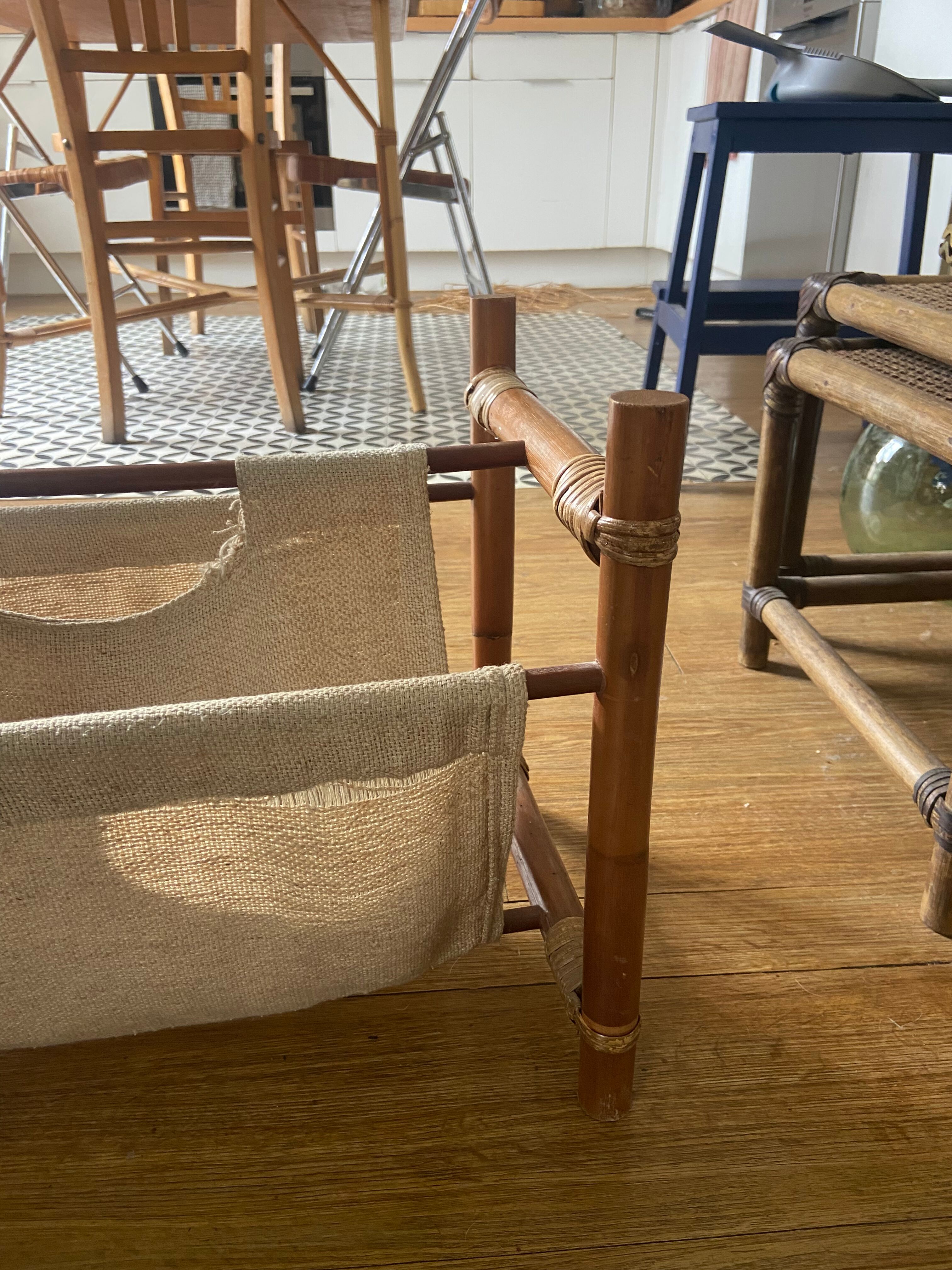 Magazine holders in wood and canvas 70s