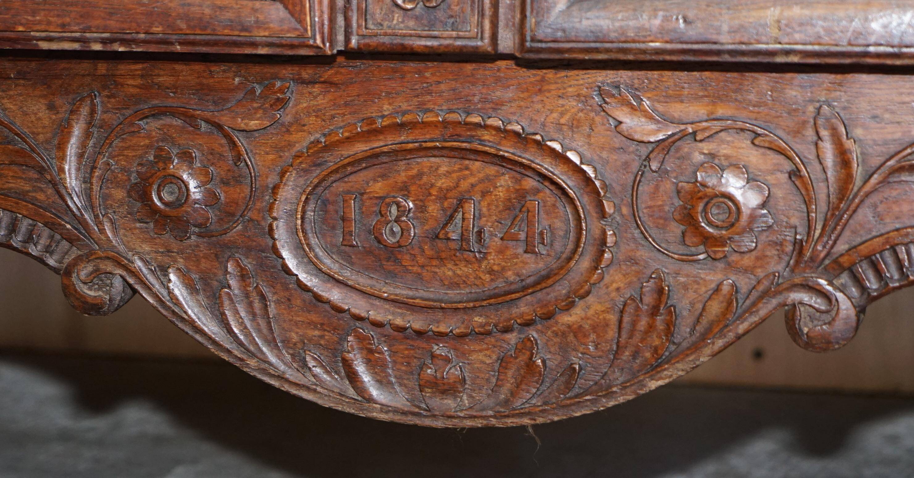 Antique Carved Wardrobe Dated 1844 with Shaped Panels