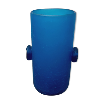 Vase pate de verre bleu
