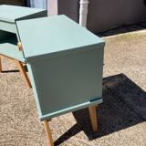 Paire de chevets vintage pieds compas/ vert