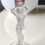 Set of 3 iridescent glasses/Caryatids/Venus base. Royal Bayel Crystal.