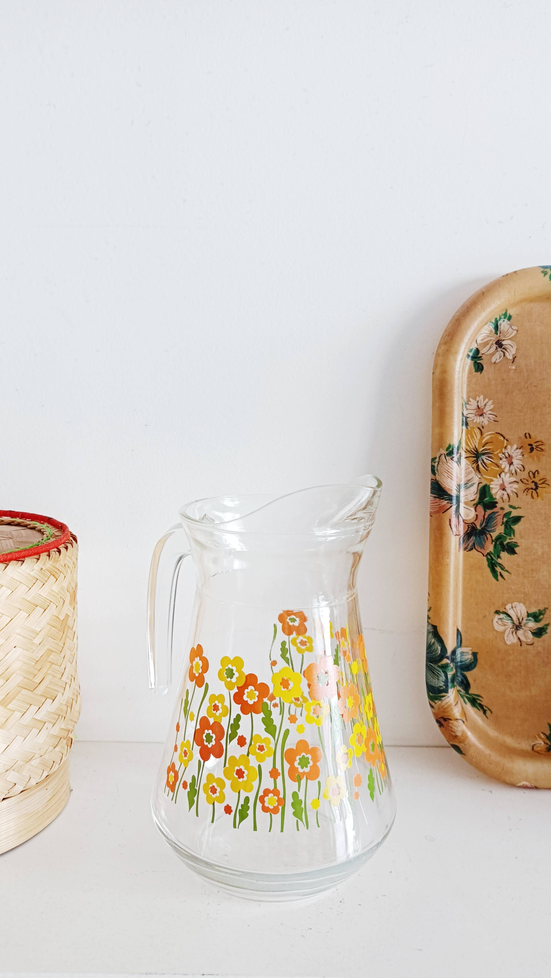 Flowery glass carafe, 1970s