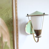 Brass green opaline wall lamp 1950, Expo 58