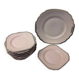 Pink porcelain dessert service with silver edging