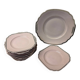 Pink porcelain dessert service with silver edging