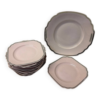 Pink porcelain dessert service with silver edging