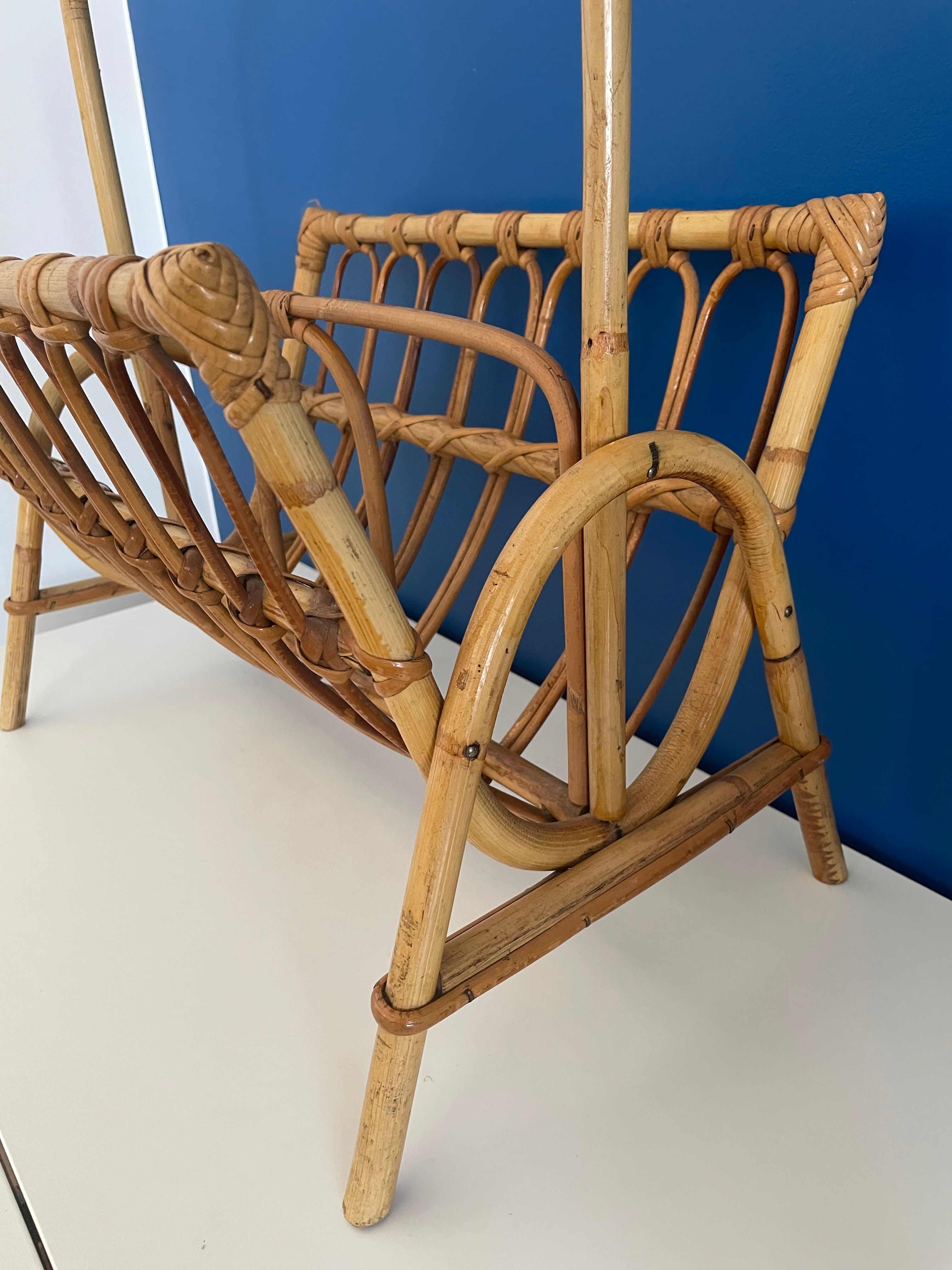 Vintage rattan magazine holder